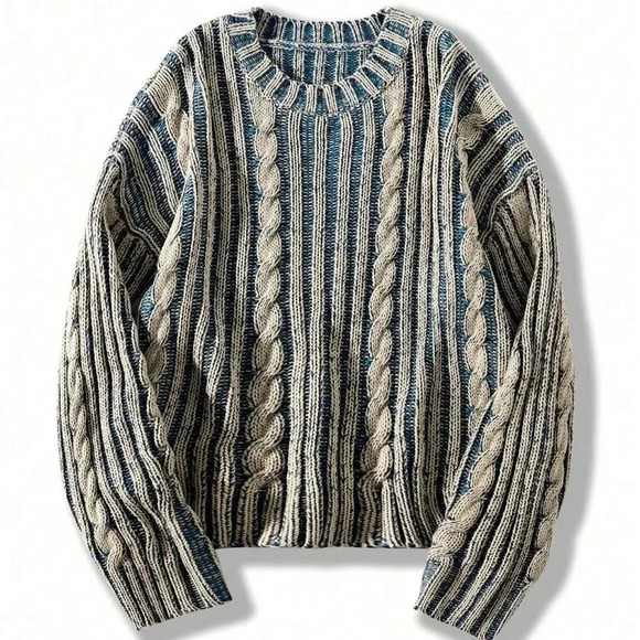 Multicolor Casual Men's Twisted Rope Accent Crew Neck Sweater - Picture 3 of 6